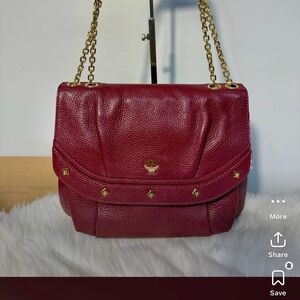 Authentic MCM Maroon Leather Chain Shoulder Bag